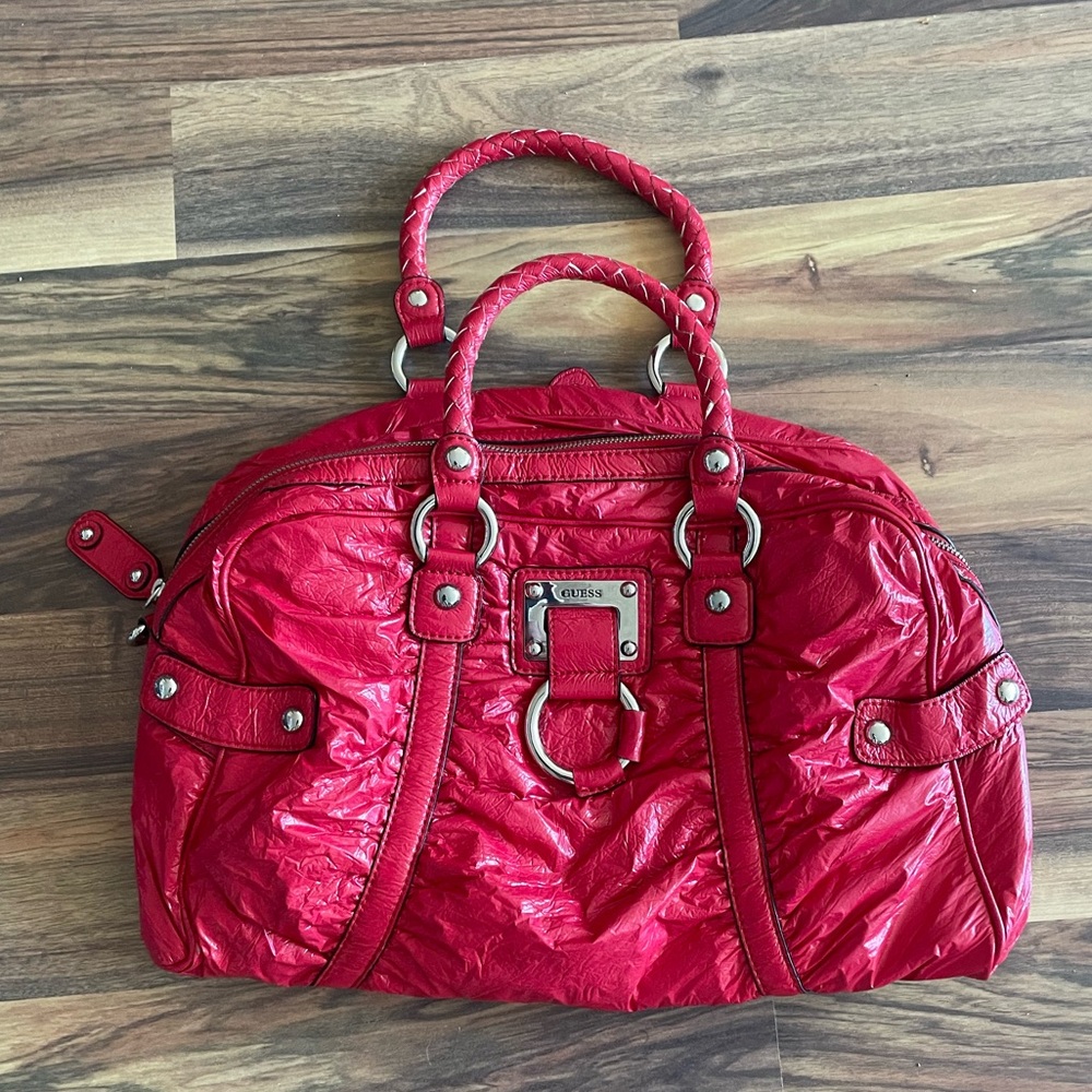 Guess red patent handbag